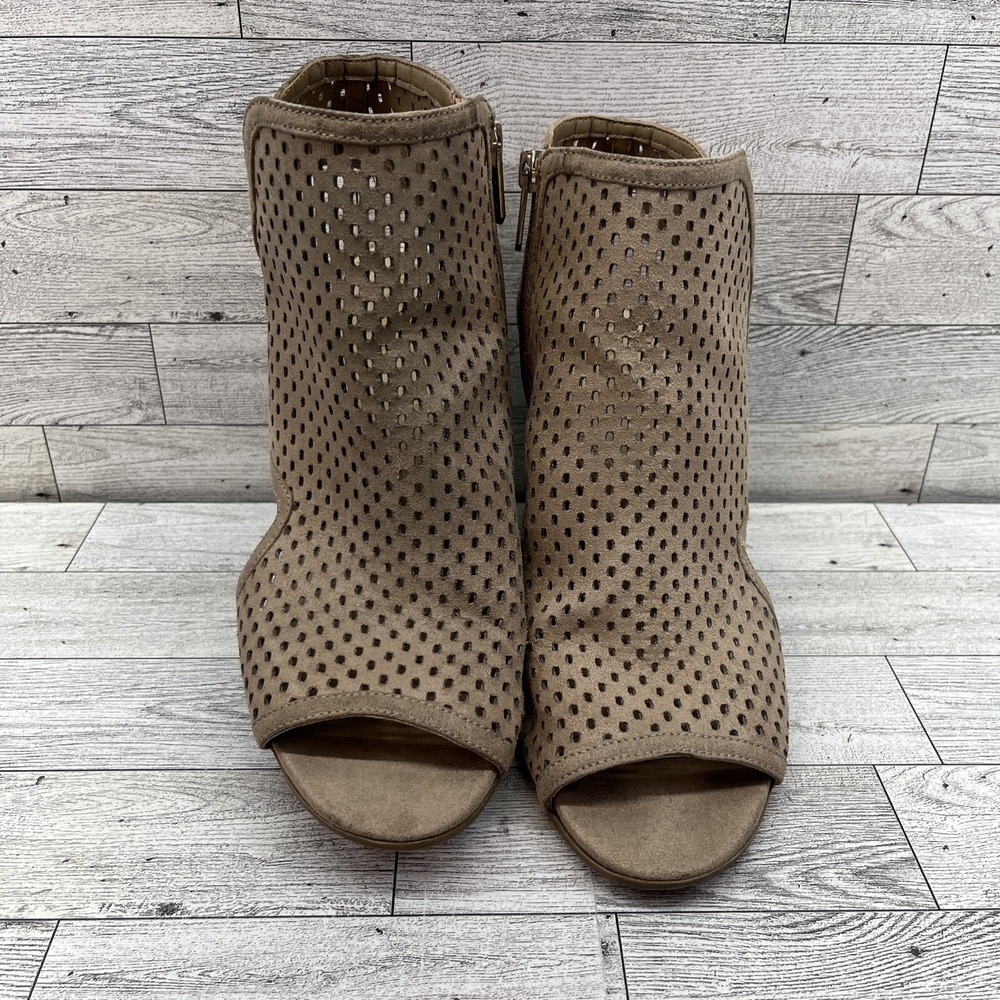 Circus Sam Edelman Emerson Brown Peep Toe Block Heel Perforated Shoes Women 8.5M